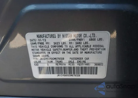 2012 Infiniti G37X z USA, uszkodzony, nr VIN JN1CV6AR0CM679329